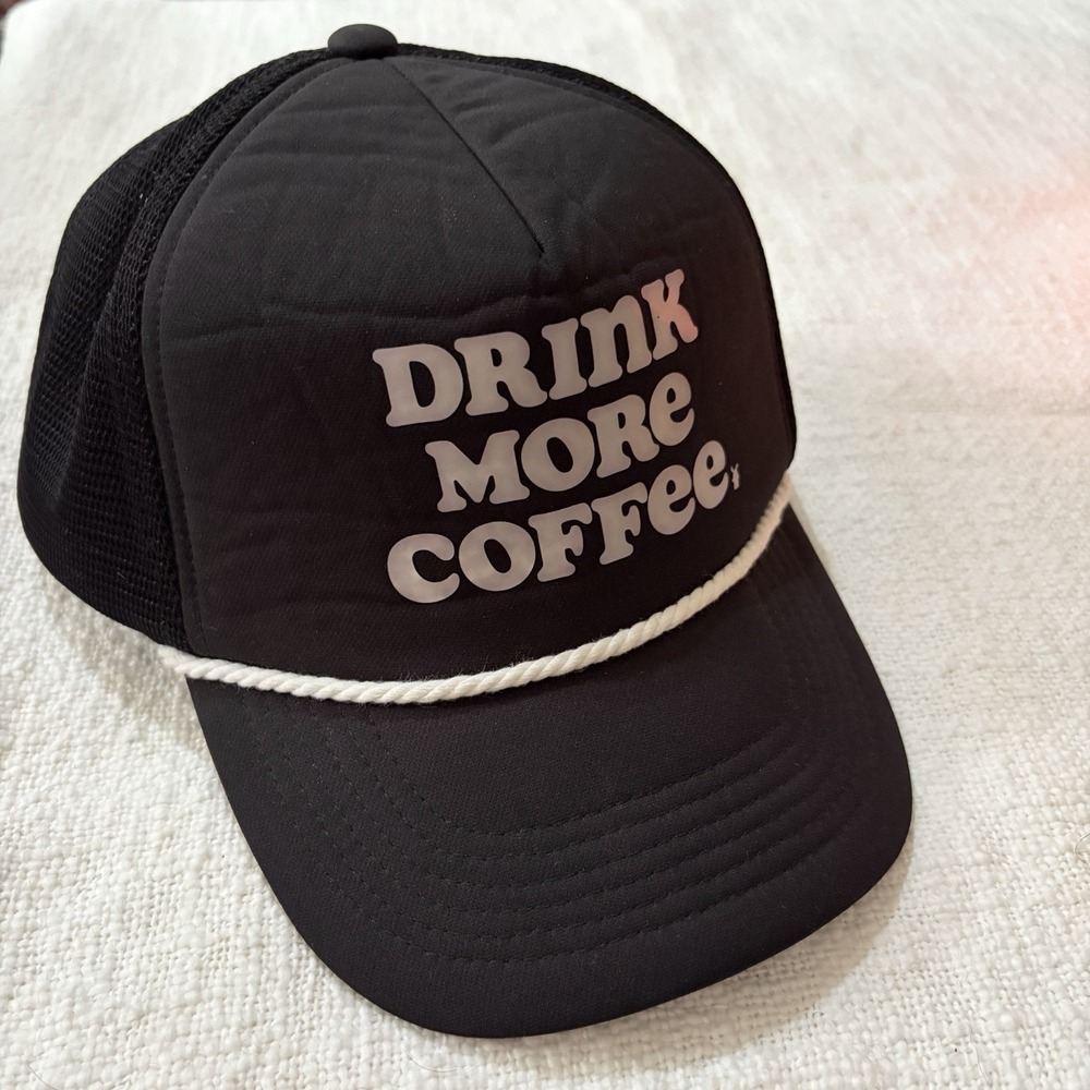 Dutch Bros Drink More Coffee Snapback Hat Baseball Cap Black & White Trucker